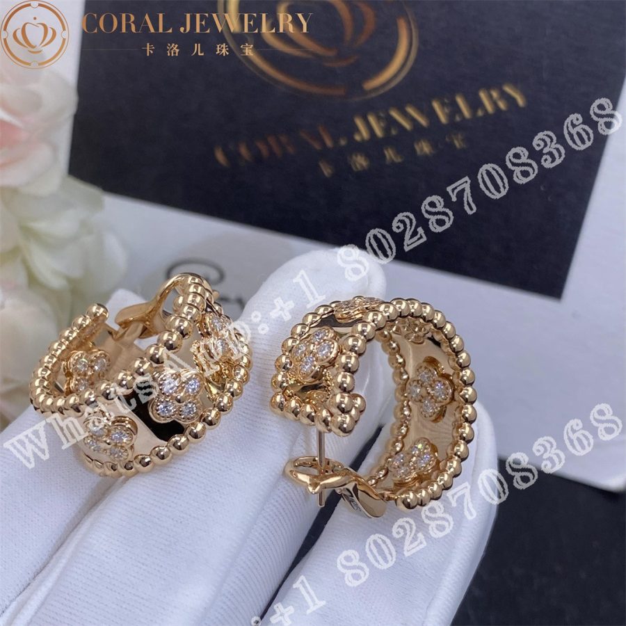 Van Cleef & Arpels Perlée clovers hoop earrings Rose gold, Diamond VCARO2MK00 - Image 4