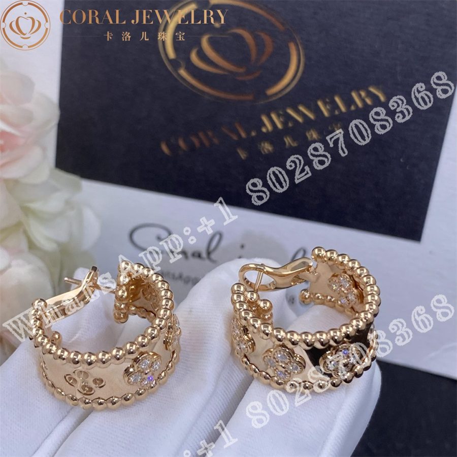 Van Cleef & Arpels Perlée clovers hoop earrings Rose gold, Diamond VCARO2MK00 - Image 5