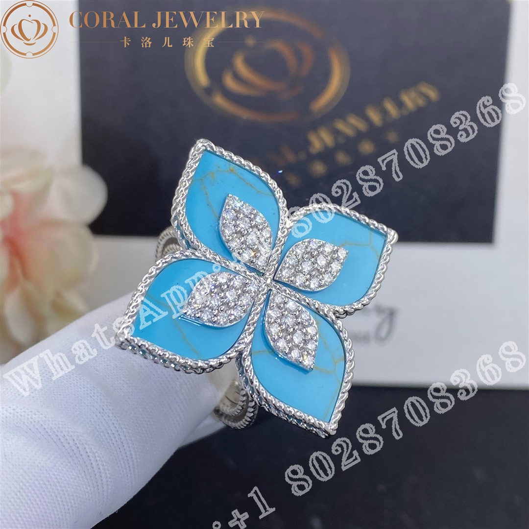 Roberto Coin White Gold Turquoise Diamonds Princess Flower Ring Coral (31)