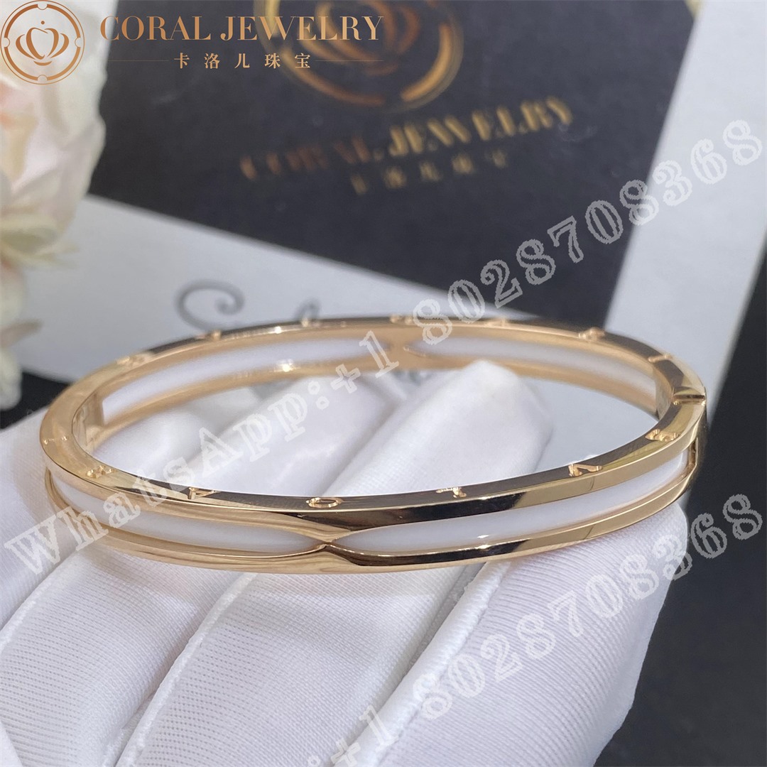 Bulgari B Zero1 Bangle Bracelet In 18 Kt Rose Gold With White Ceramic Ref 351408 Coral (3)