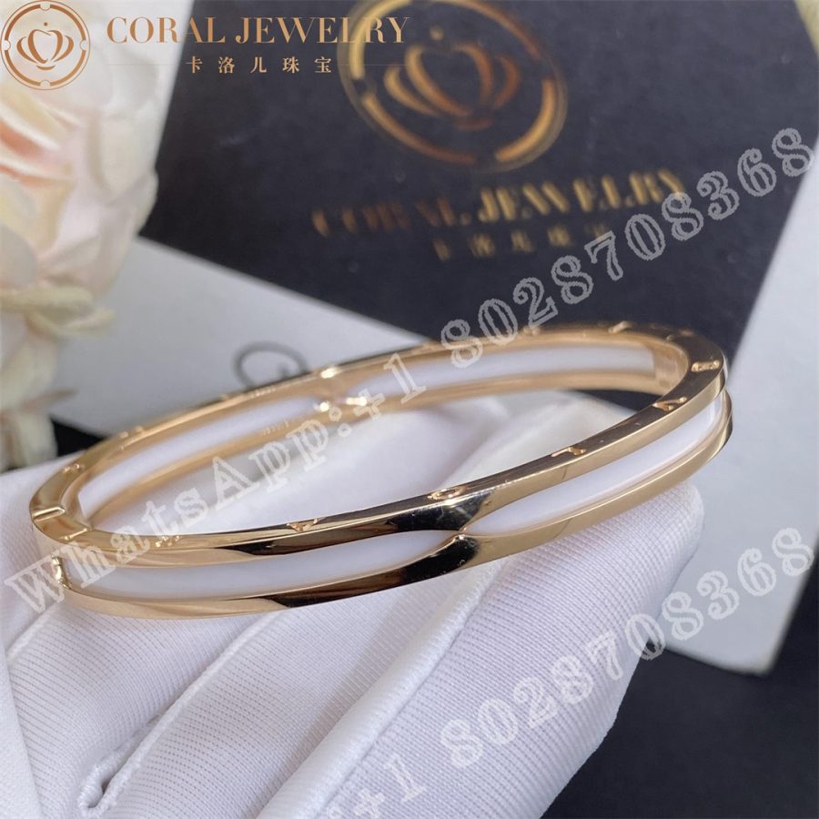 Bulgari B.zero1 bangle bracelet in 18 kt rose gold with white ceramic  Ref.: 351408 - Image 3