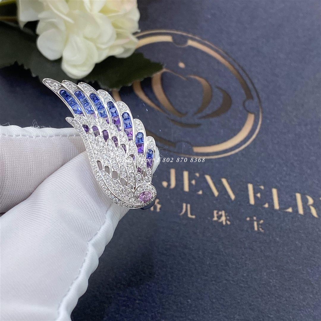 Garrard Wings Embrace Bird of Paradise Ring In 18ct White Gold with Diamonds and Sapphires