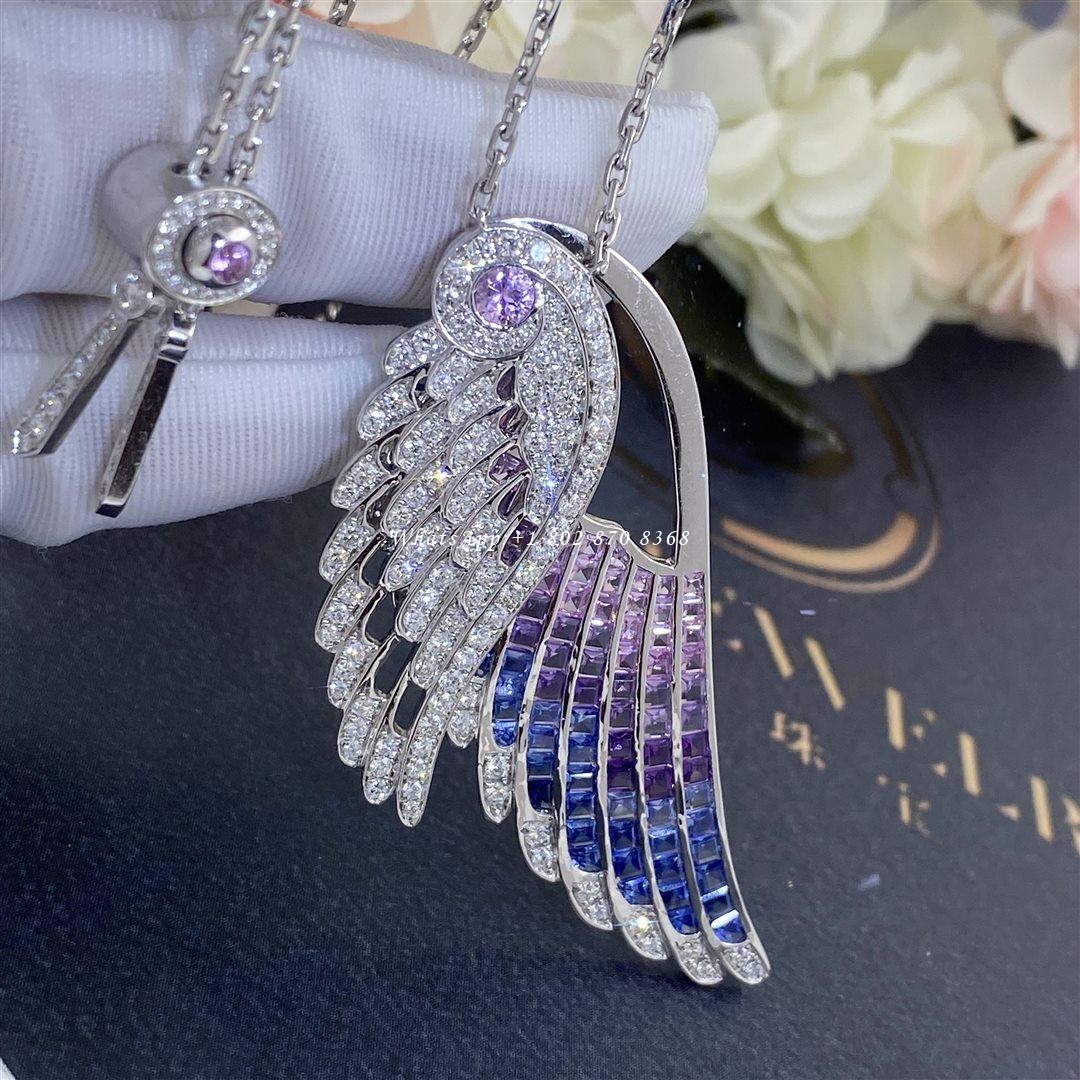 Garrard Wings Embrace Bird of Paradise Slider Pendant In 18ct White Gold with Diamonds and Sapphires