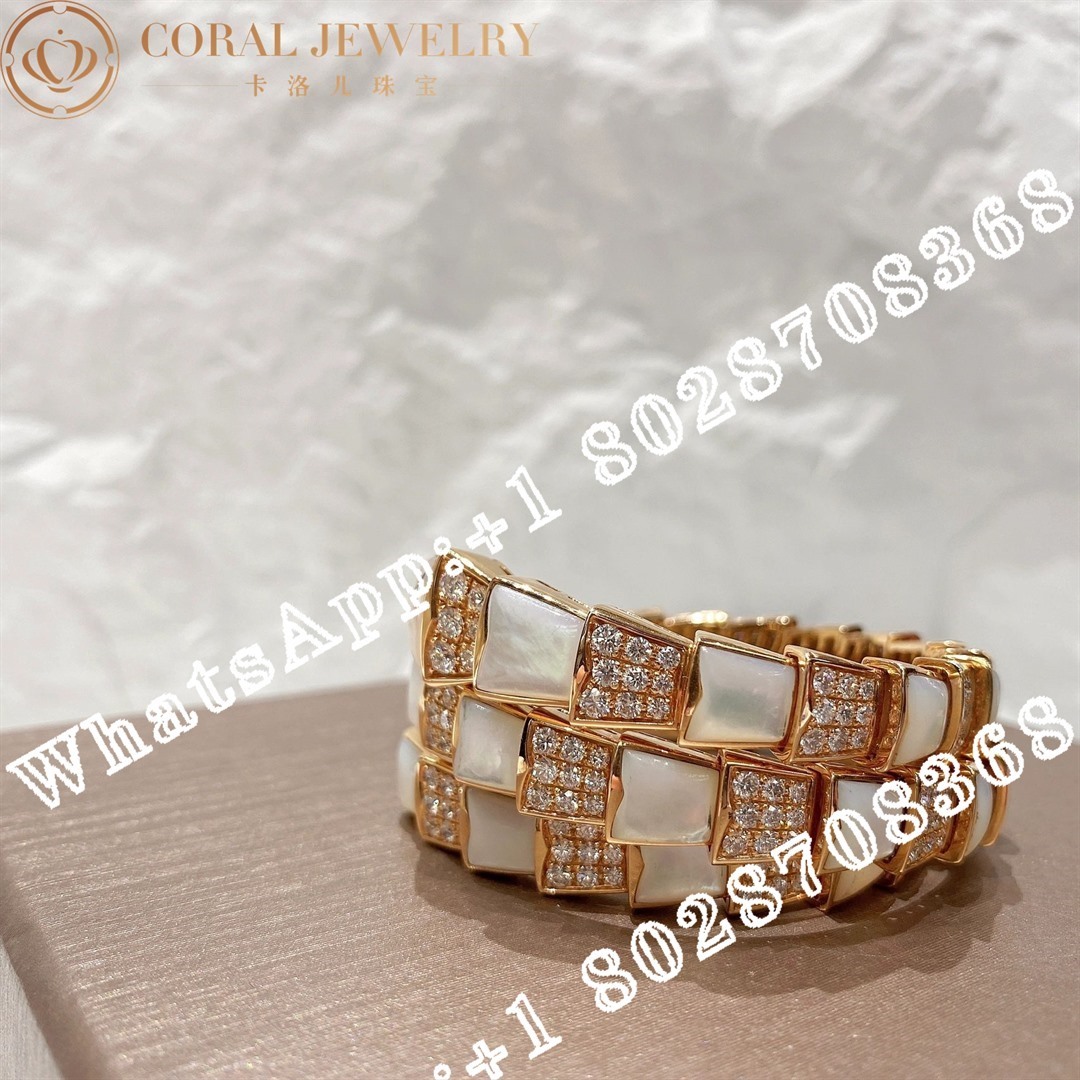 Bulgari Serpenti Bracelet Rose Gold Diamond And Mother Of Pearl Coral (24)