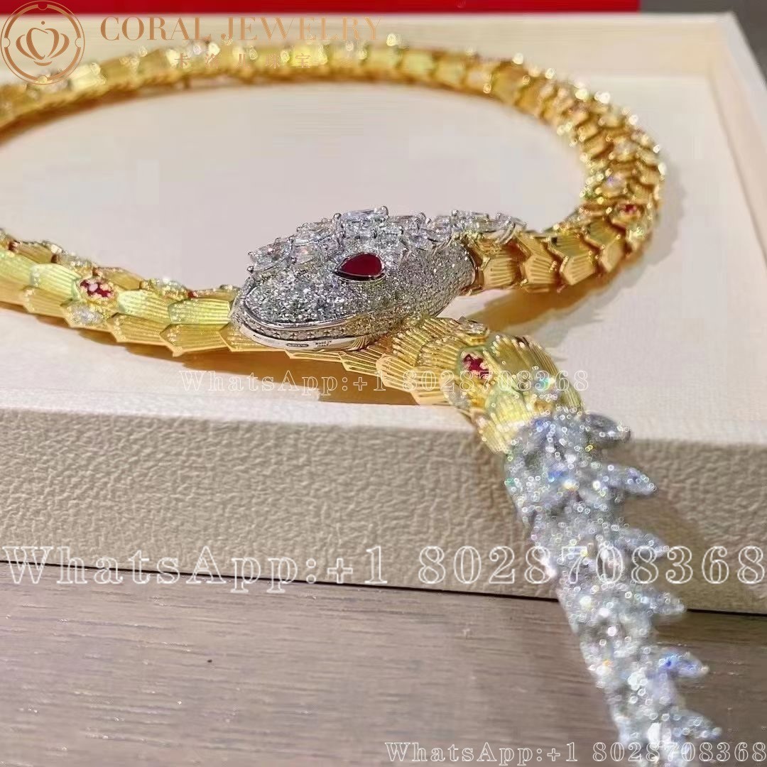 Bulgari Serpenti Necklace Diamond Ruby Gold Coral (3)