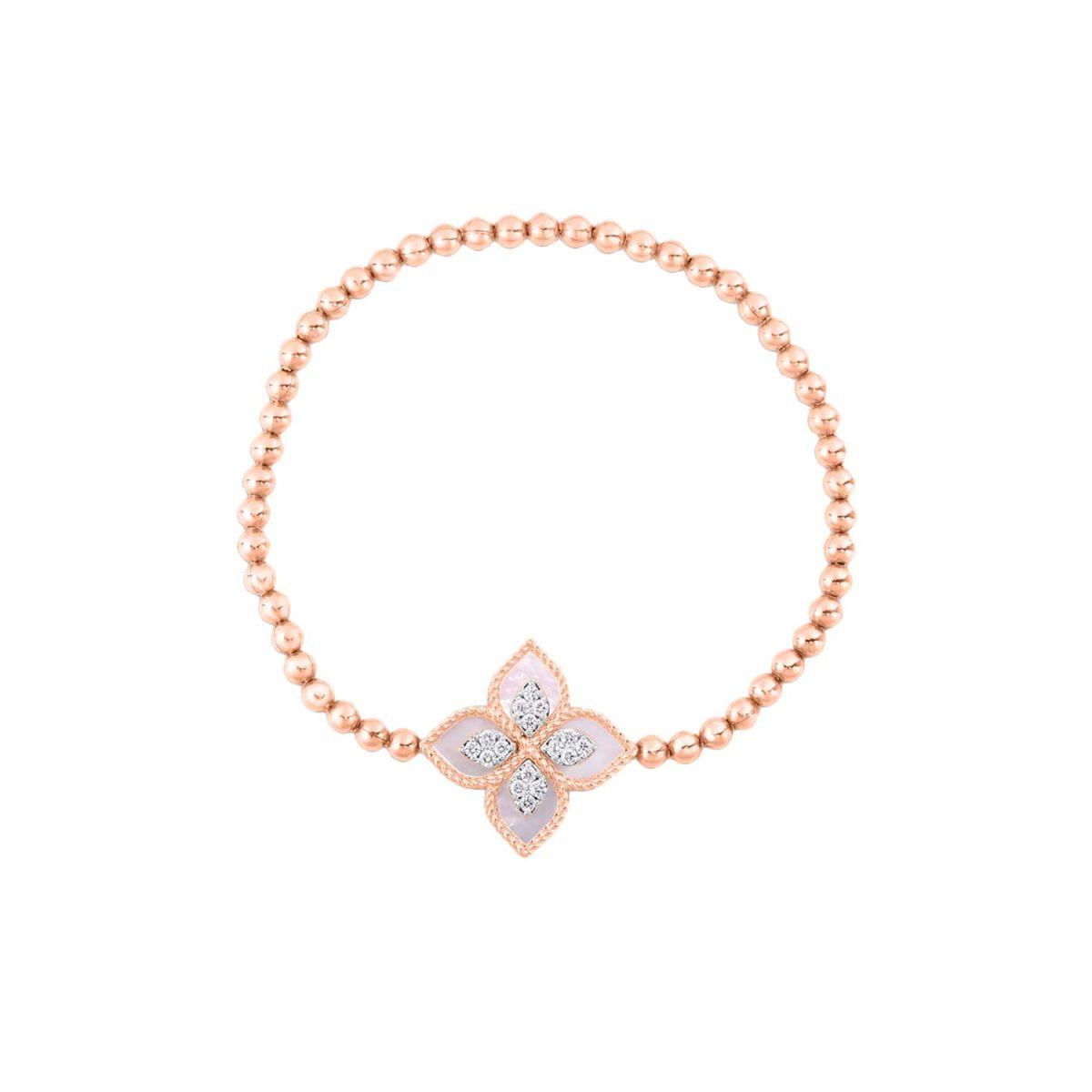 Roberto Coin Princess Flower Rose Gold and White Gold Bracelet with Mother-of-pearl and Diamonds