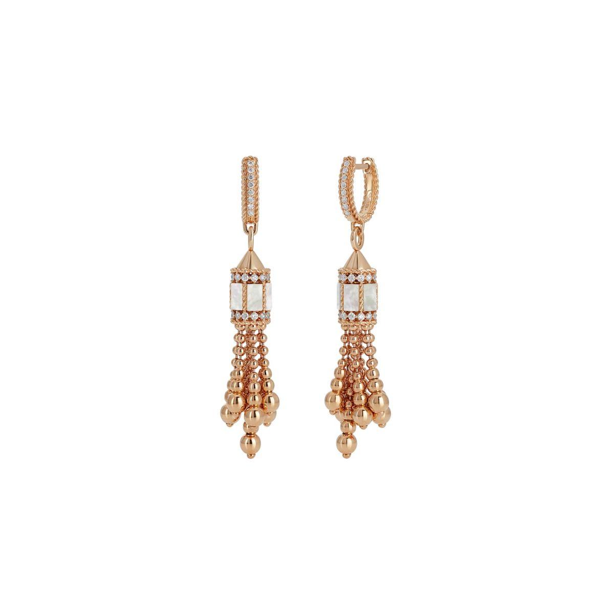 Roberto Coin Art Deco Rose Gold Earrings with Mother of Pearl and Diamonds