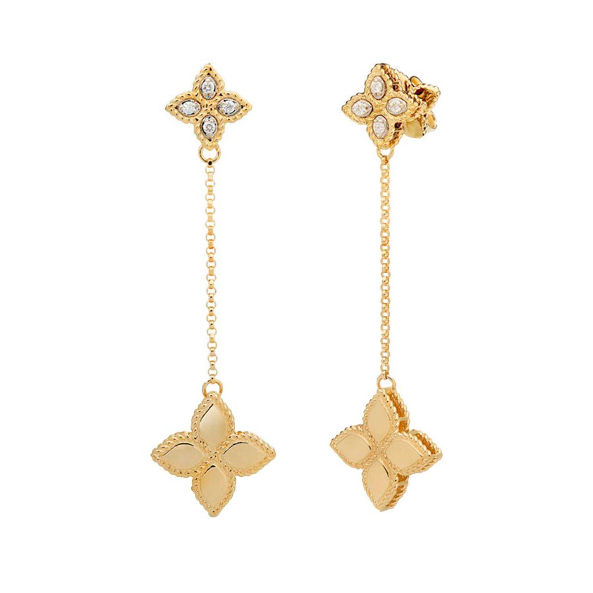 Roberto Coin Princess Flower Yellow and White Gold Earrings