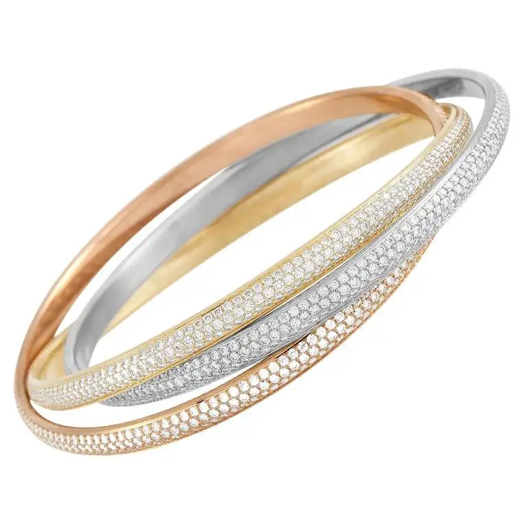 Cartier Trinity 18K Yellow, Rose and White Gold 9.00 Ct Diamond Bracelet