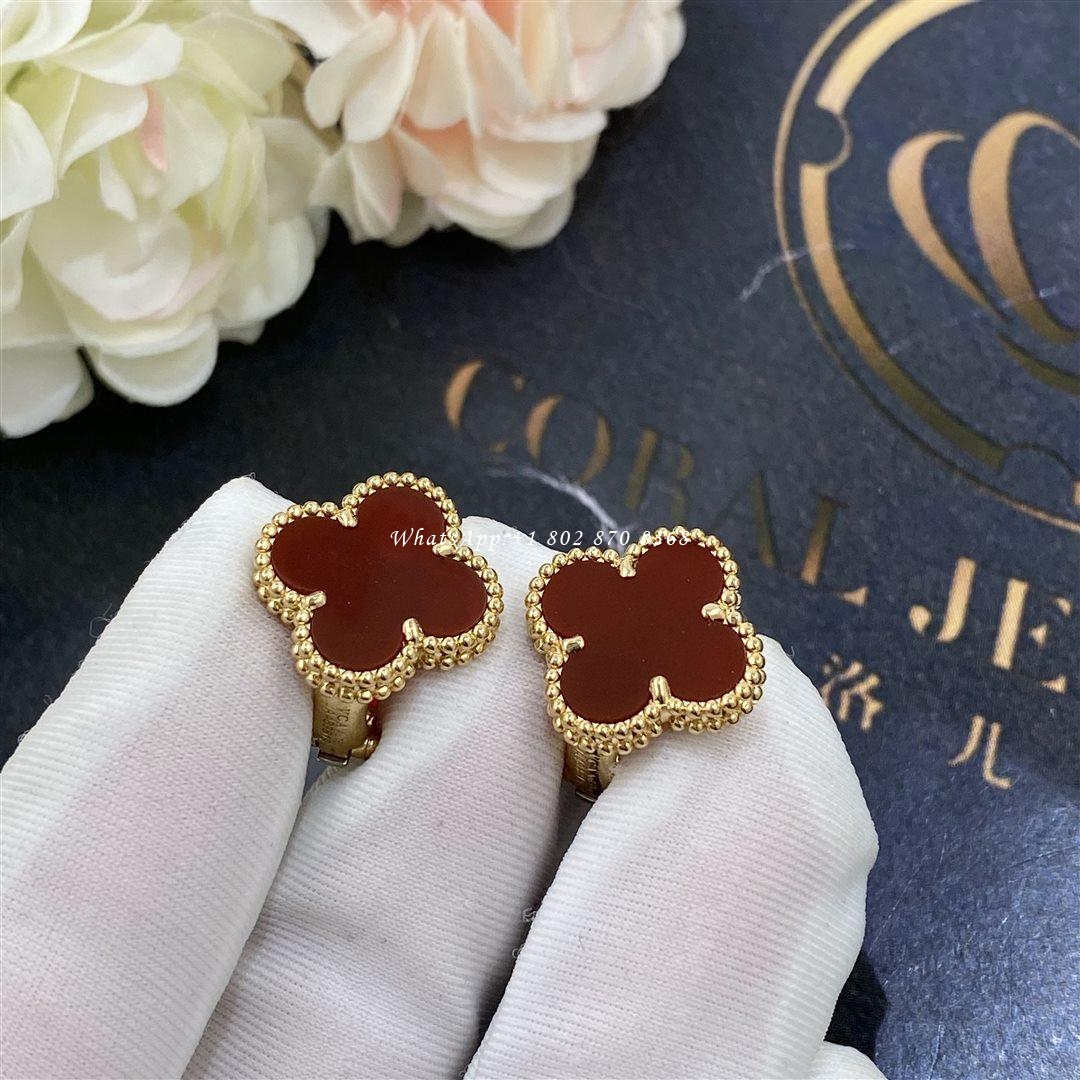 Van Cleef & Arpels Vintage Alhambra Earrings Yellow Gold, Carnelian VCARD40400