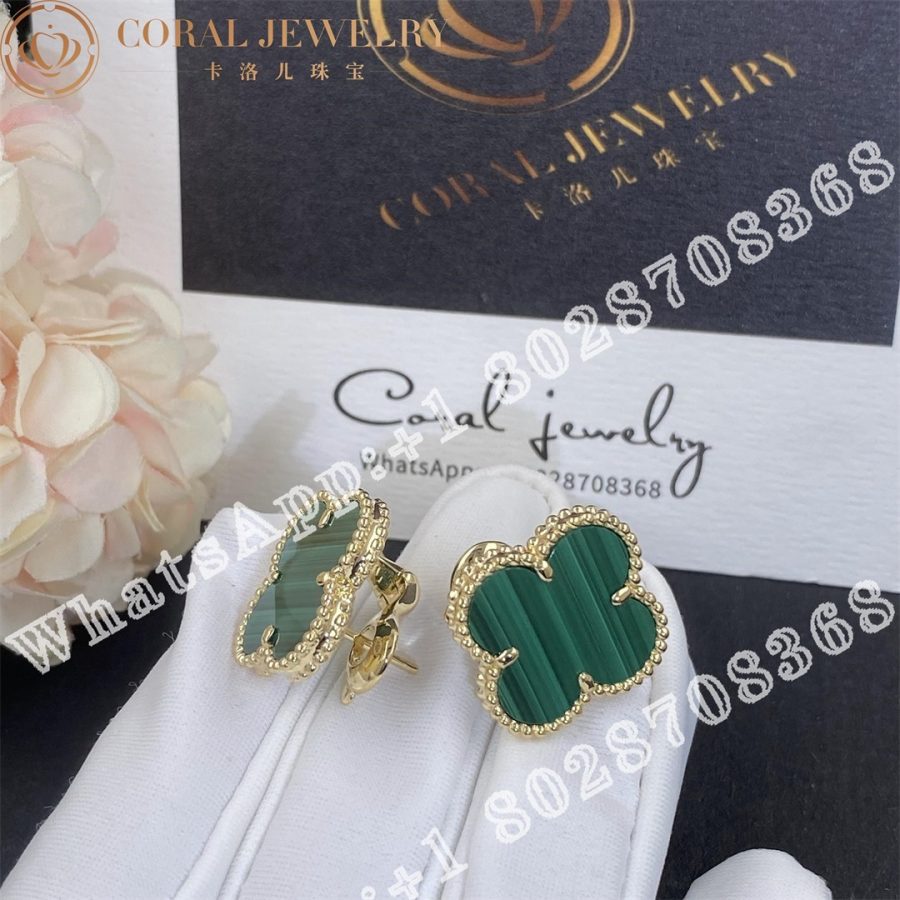Van Cleef & Arpels Magic Alhambra Earrings Yellow Gold, Malachite  VCARO3MH00 - Image 4