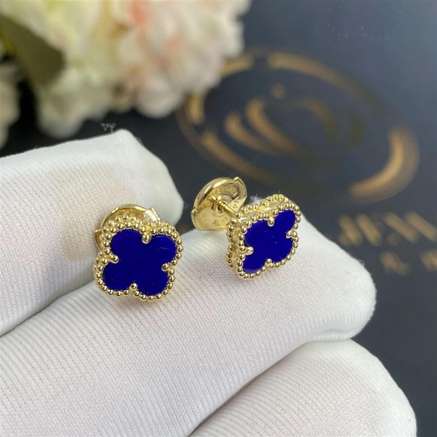 Van Cleef & Arpels Sweet Alhambra Lapis Gold Earrings