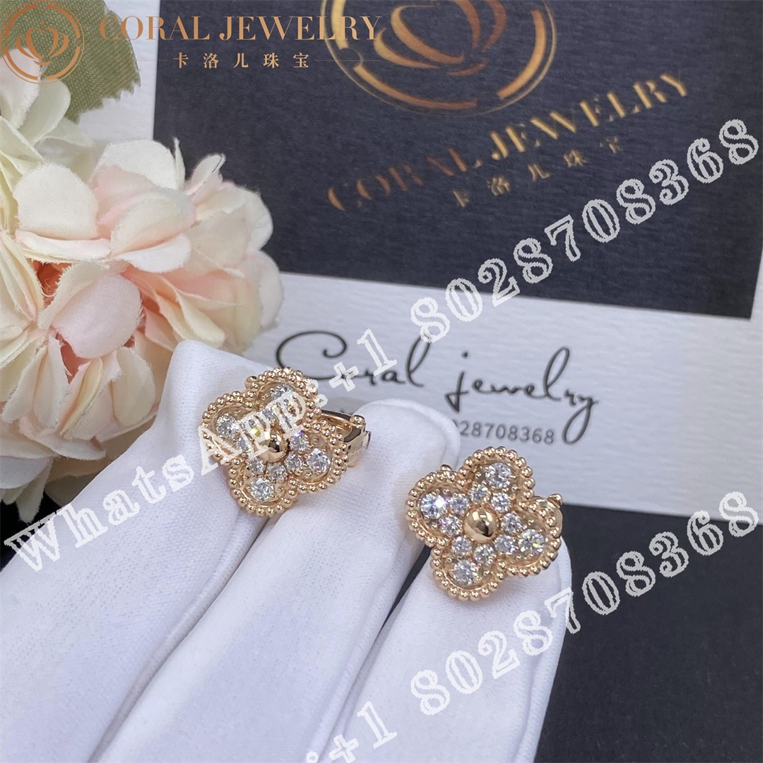 Van Cleef Arpels Vintage Alhambra Earrings Rose Gold Diamond Vcarp2r500 Coral (1)