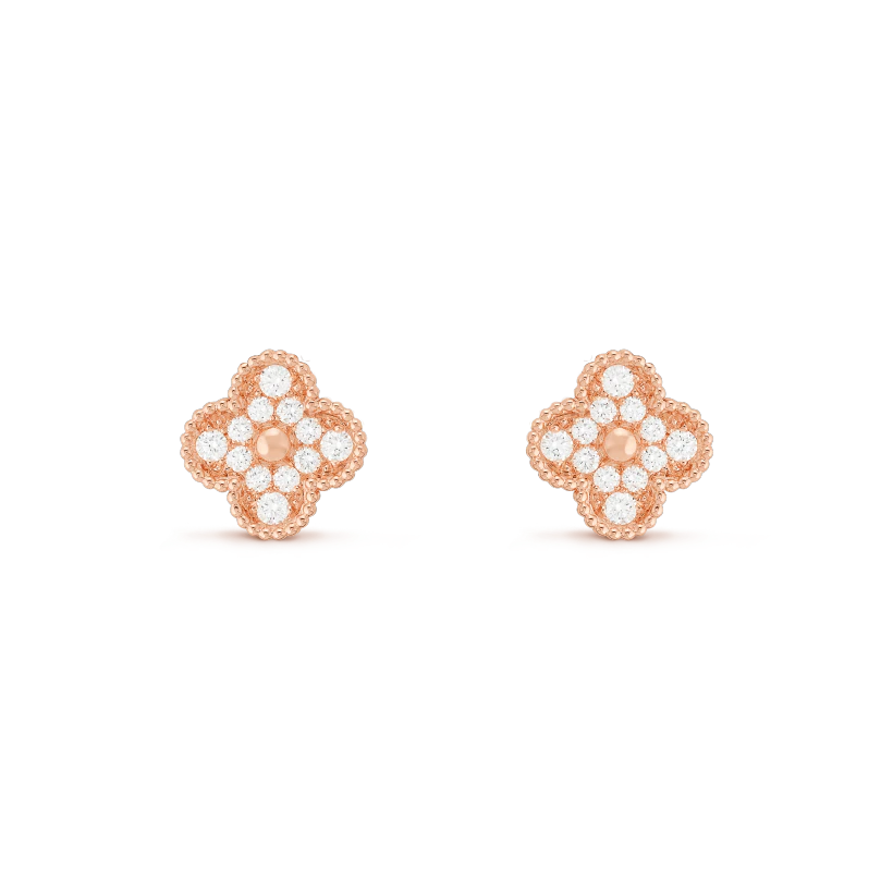 Van Cleef & Arpels Vintage Alhambra Earrings Rose Gold, Diamond VCARP2R500