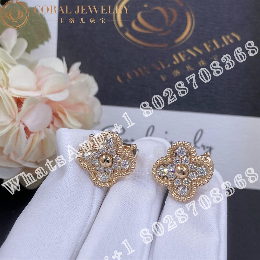 Van Cleef Arpels Vintage Alhambra Earrings Rose Gold Diamond Vcarp2r500 Coral (3)