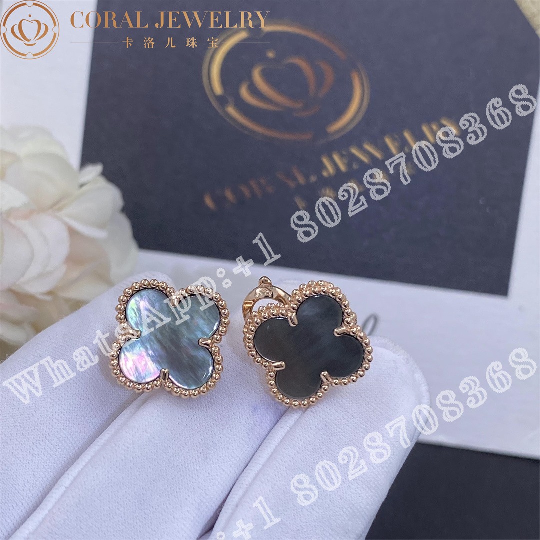 Van Cleef Arpels Vintage Alhambra Earrings Rose Gold Grey Mother Of Pearl Coral (1)