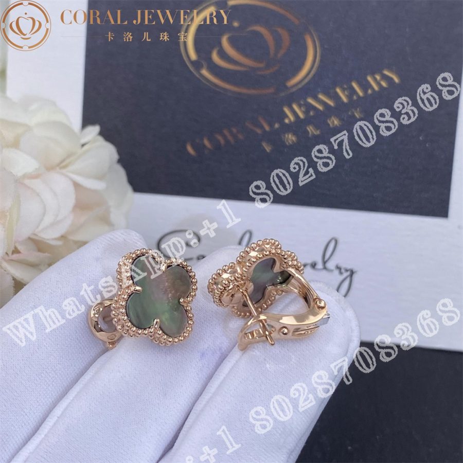 Van Cleef & Arpels Vintage Alhambra Earrings Rose Gold Grey Mother of Pearl - Image 3