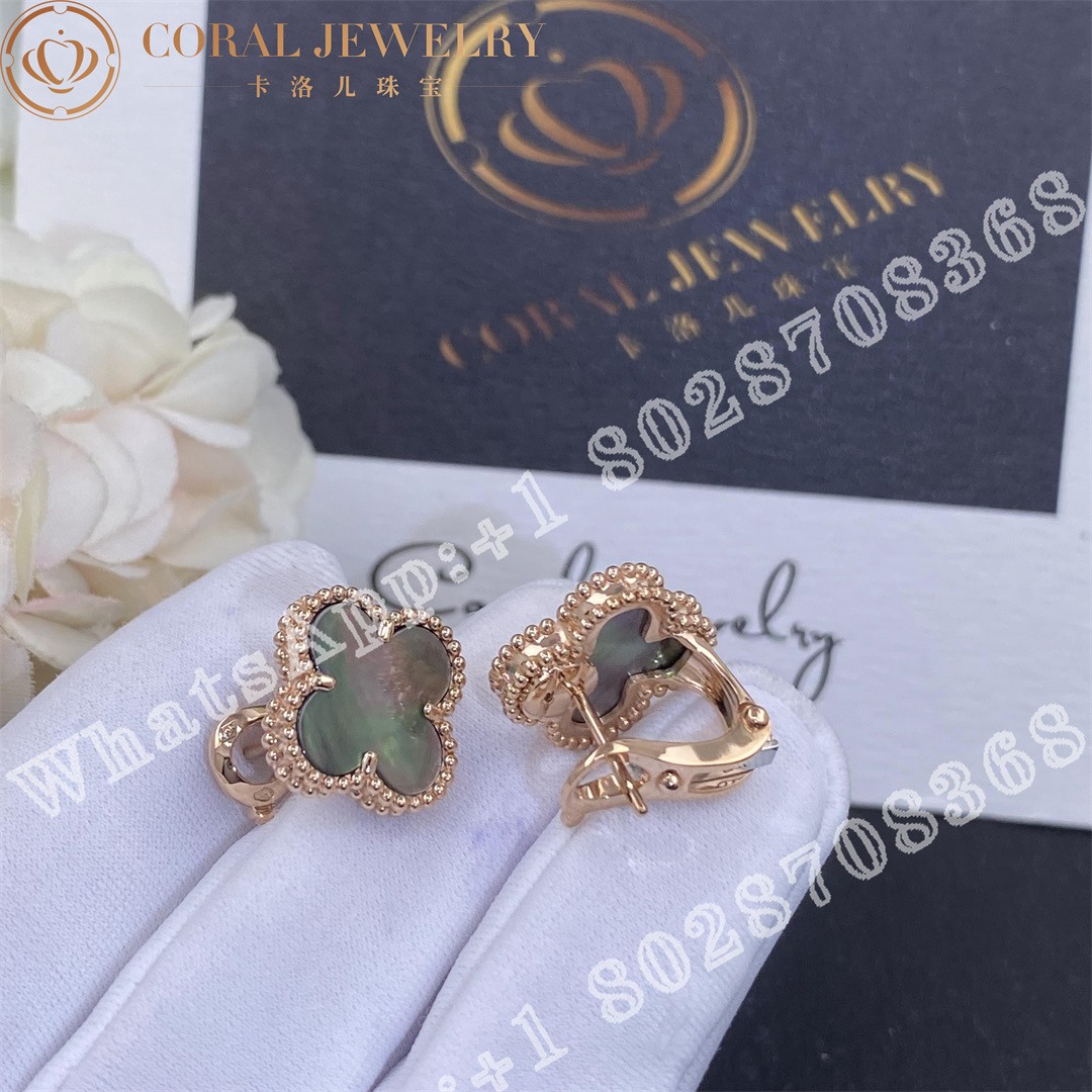 Van Cleef & Arpels Vintage Alhambra Earrings Rose Gold Grey Mother of Pearl - Image 3