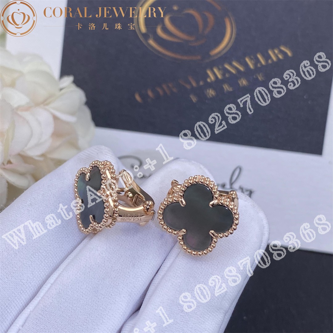 Van Cleef Arpels Vintage Alhambra Earrings Rose Gold Grey Mother Of Pearl Coral (5)