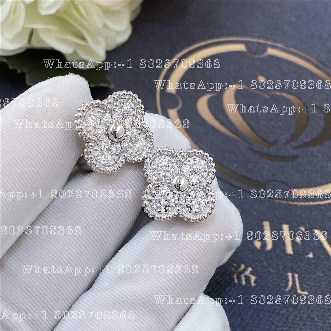Van Cleef & Arpels Vintage Alhambra Earrings White Gold, Diamond VCARA44600