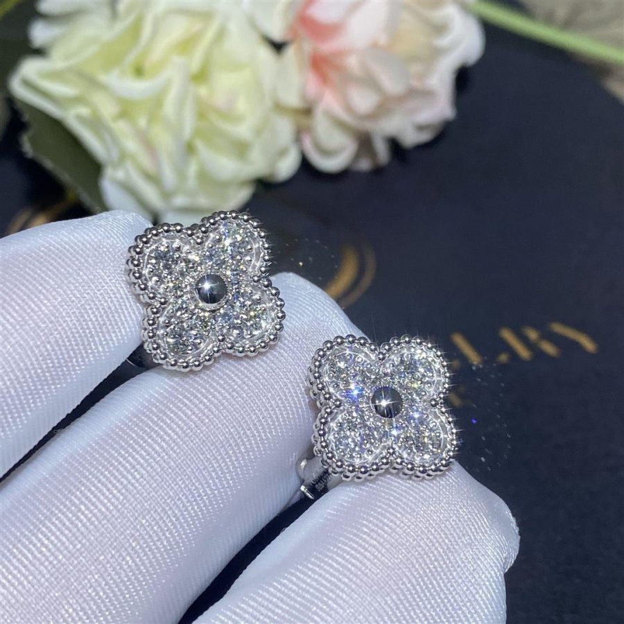 Van Cleef & Arpels Vintage Alhambra Earrings White Gold, Diamond VCARA44600