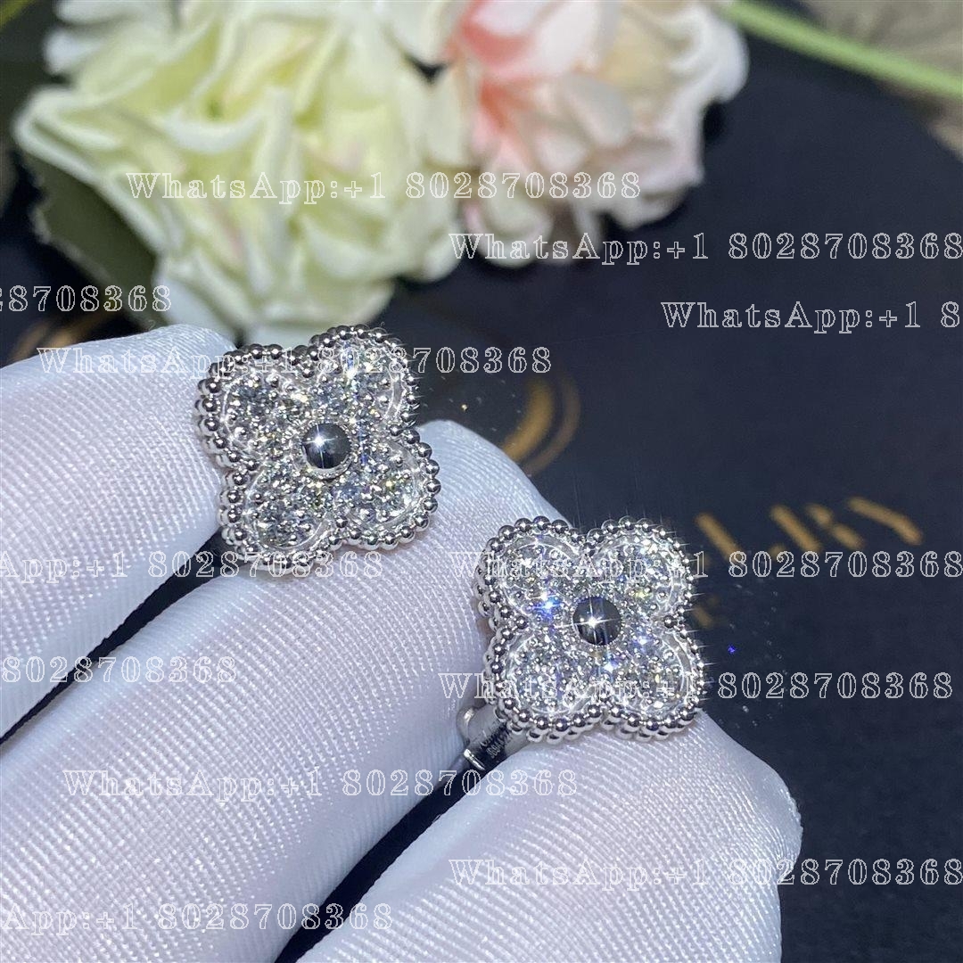 Van Cleef & Arpels Vintage Alhambra Earrings White Gold, Diamond VCARA44600