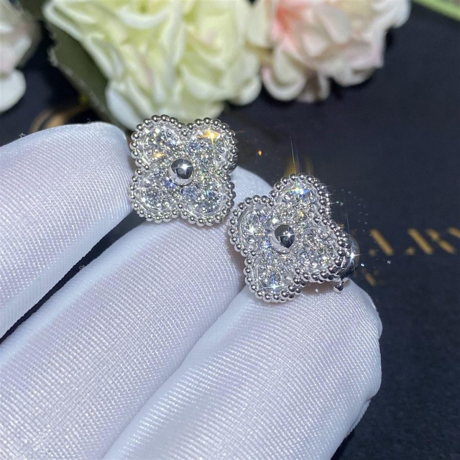 Van Cleef & Arpels Vintage Alhambra Earrings White Gold, Diamond VCARA44600