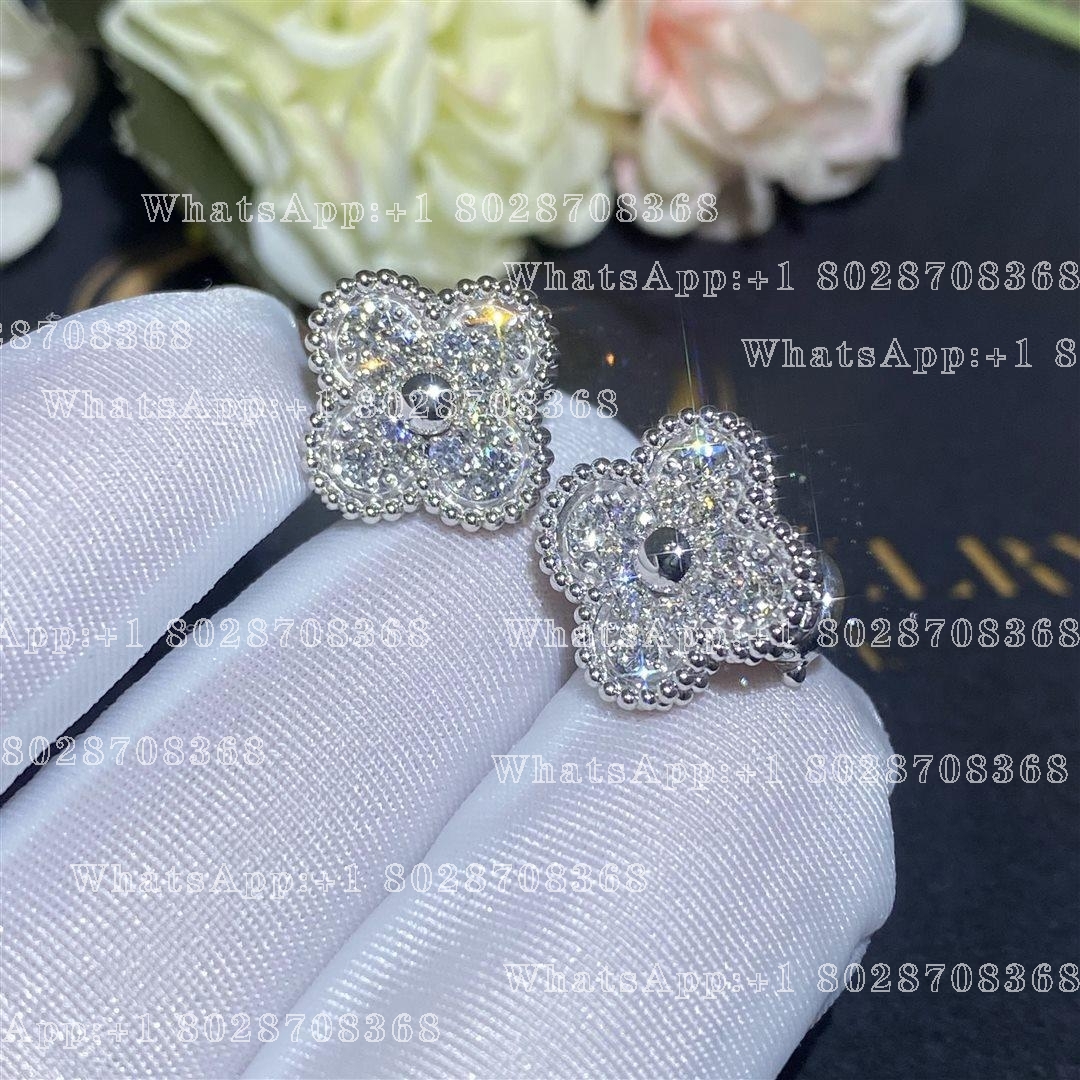 Van Cleef & Arpels Vintage Alhambra Earrings White Gold, Diamond VCARA44600