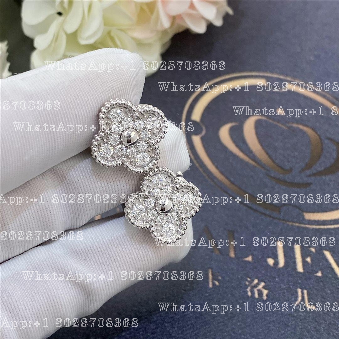 Van Cleef & Arpels Vintage Alhambra Earrings White Gold, Diamond VCARA44600