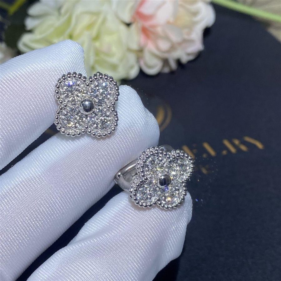 Van Cleef & Arpels Vintage Alhambra Earrings White Gold, Diamond VCARA44600