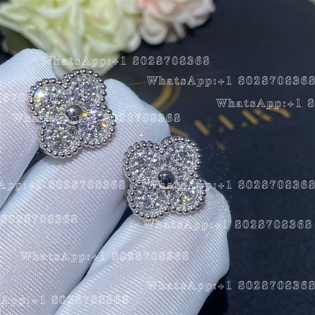 Van Cleef & Arpels Vintage Alhambra Earrings White Gold, Diamond VCARA44600