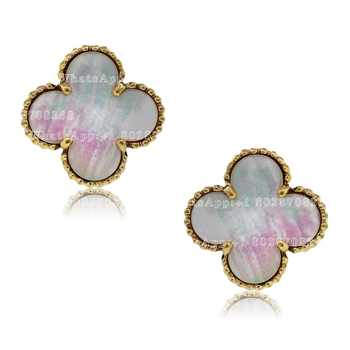 Van Cleef & Arpels Vintage Alhambra Earrings Rose Gold Grey Mother of Pearl - Image 5