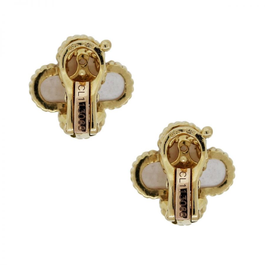 Van Cleef & Arpels Vintage Alhambra Earrings Yellow Gold Grey Mother of Pearl