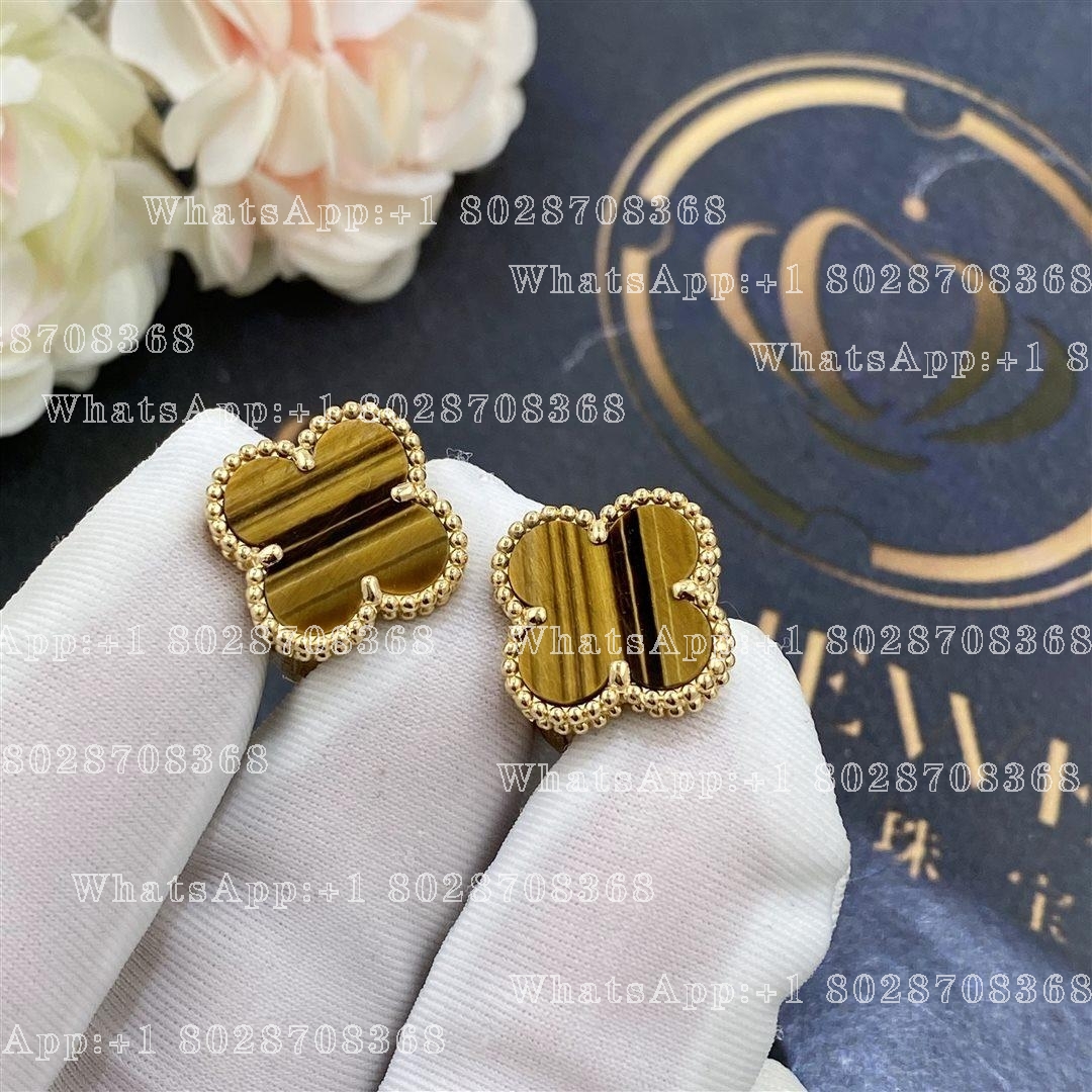 Van Cleef & Arpels Vintage Alhambra Earrings Yellow Gold, Tiger Eye VCARD40500