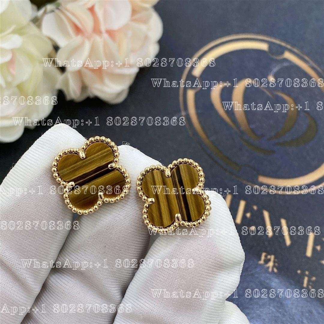 Van Cleef & Arpels Vintage Alhambra Earrings Yellow Gold, Tiger Eye VCARD40500