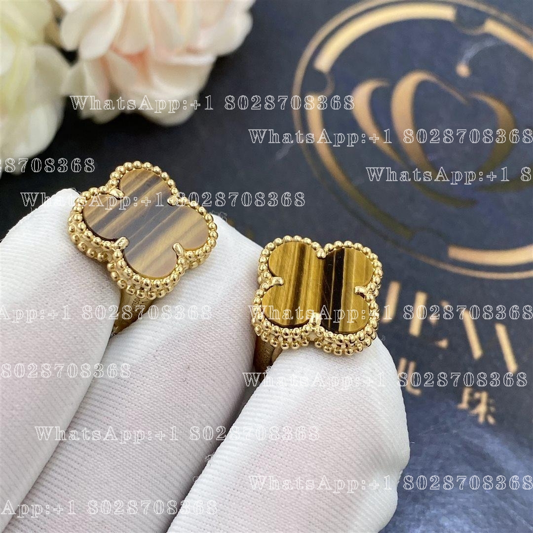 Van Cleef & Arpels Vintage Alhambra Earrings Yellow Gold, Tiger Eye VCARD40500