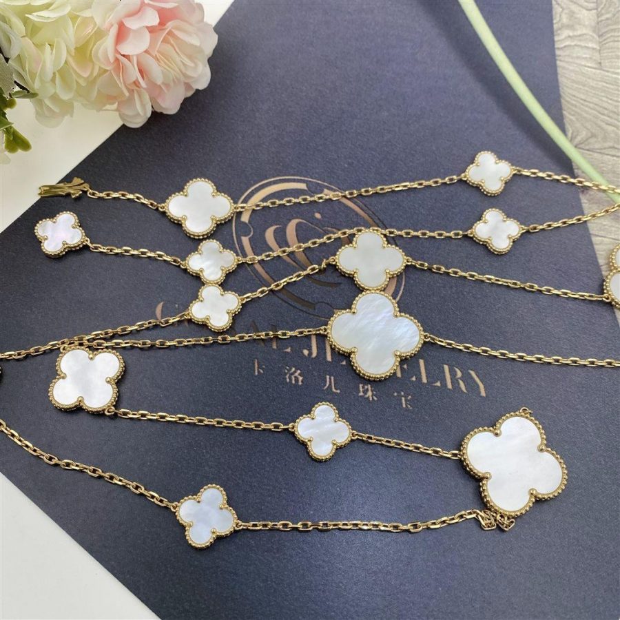 Van Cleef & Arpels Magic Alhambra Long Necklace, 16 Motifs Yellow Gold, Mother-of-pearl VCARD79300