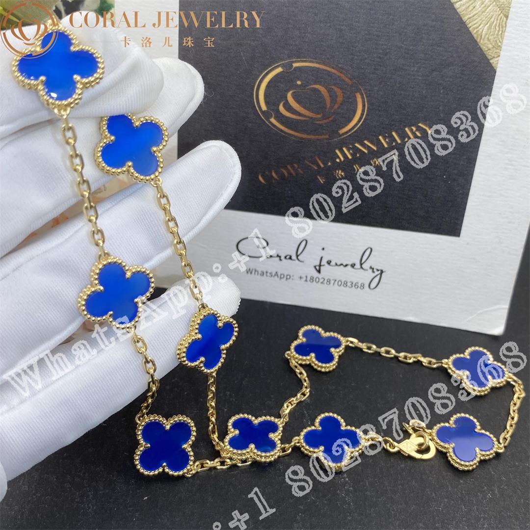 Van Cleef & Arpels Vintage Alhambra Necklace, 10 Motifs Yellow Gold, Agate VCARP34800 - Image 7