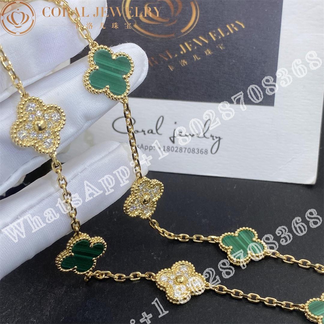 Van Cleef Arpels Vintage Alhambra Necklace 10 Motifs Yellow Gold Diamond Malachite Vcaro9j400 Coral (1)