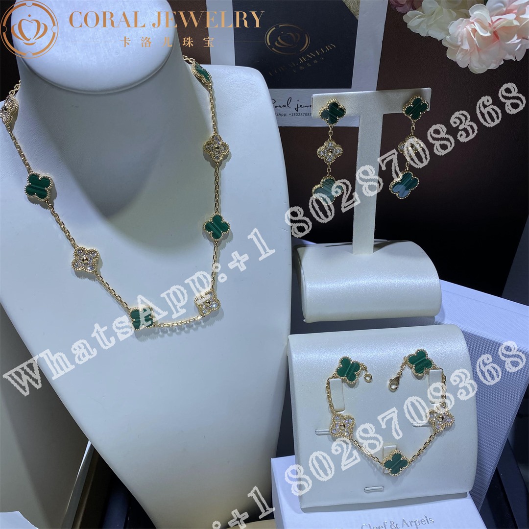 Van Cleef & Arpels Vintage Alhambra Necklace, 10 Motifs Yellow Gold, Diamond, Malachite VCARO9J400 - Image 5