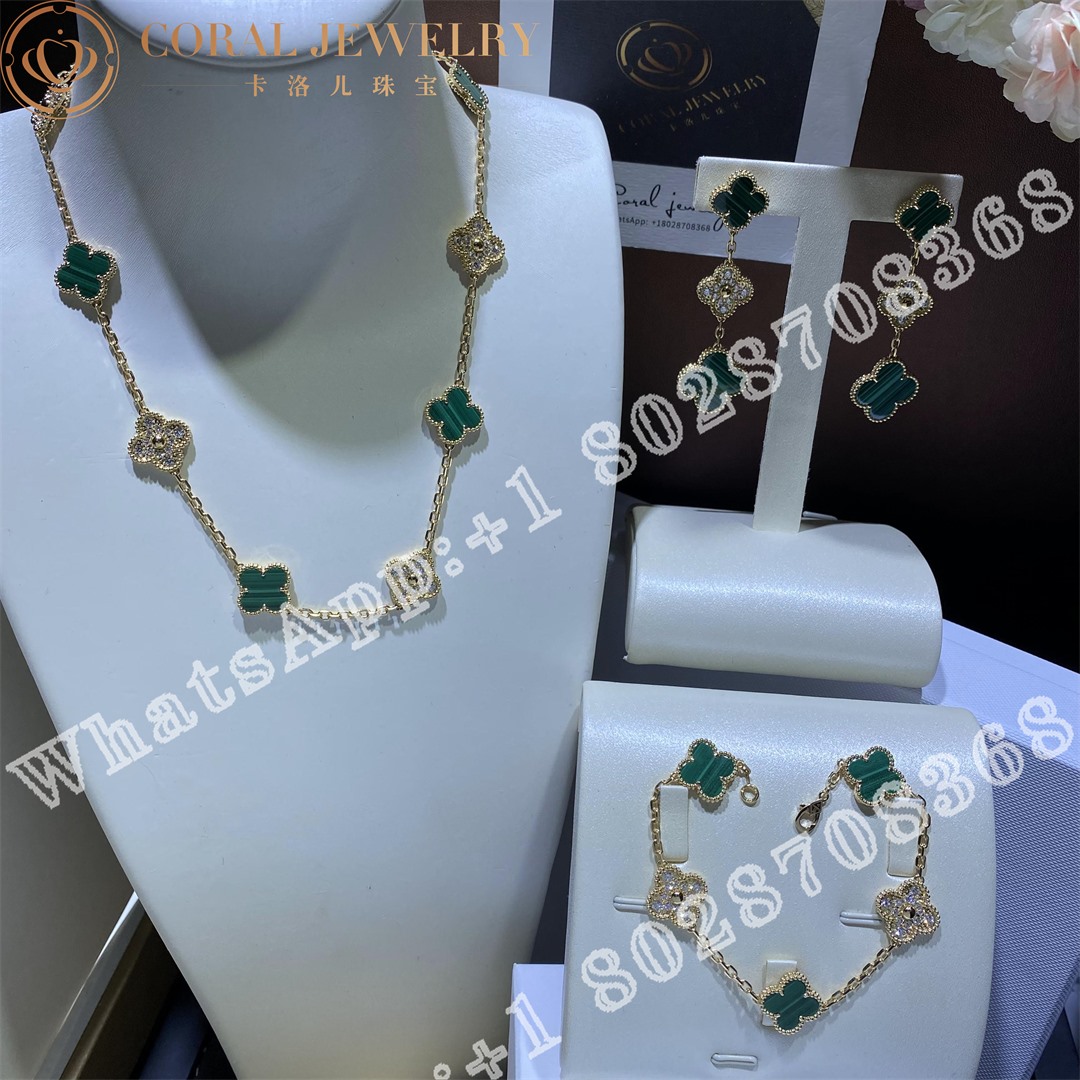 Van Cleef & Arpels Vintage Alhambra Necklace, 10 Motifs Yellow Gold, Diamond, Malachite VCARO9J400 - Image 6
