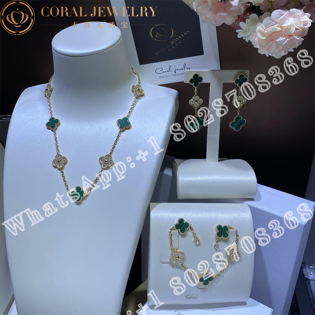 Van Cleef & Arpels Vintage Alhambra Necklace, 10 Motifs Yellow Gold, Diamond, Malachite VCARO9J400 - Image 7