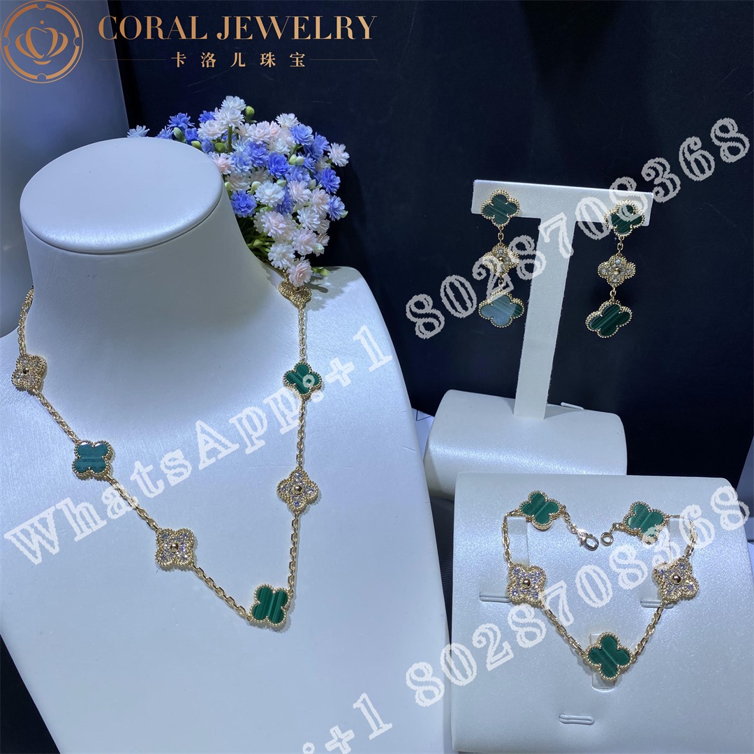 Van Cleef & Arpels Vintage Alhambra Necklace, 10 Motifs Yellow Gold, Diamond, Malachite VCARO9J400 - Image 8