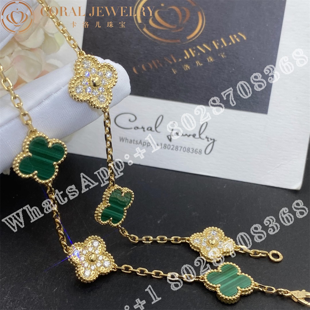 Van Cleef & Arpels Vintage Alhambra Necklace, 10 Motifs Yellow Gold, Diamond, Malachite VCARO9J400 - Image 3