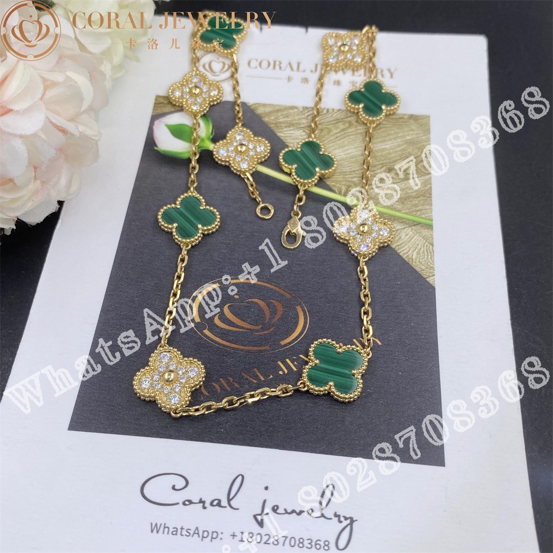 Van Cleef Arpels Vintage Alhambra Necklace 10 Motifs Yellow Gold Diamond Malachite Vcaro9j400 Coral (6)