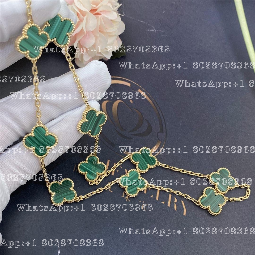 Van Cleef & Arpels Vintage Alhambra Necklace, 10 Motifs Yellow Gold, Malachite VCARO3QJ00