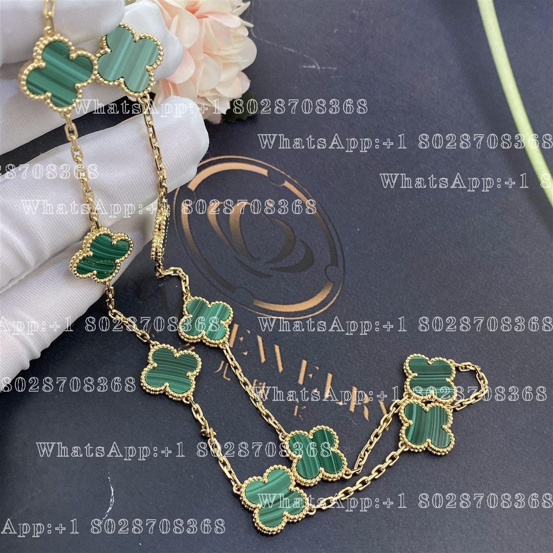 Van Cleef & Arpels Vintage Alhambra Necklace, 10 Motifs Yellow Gold, Malachite VCARO3QJ00