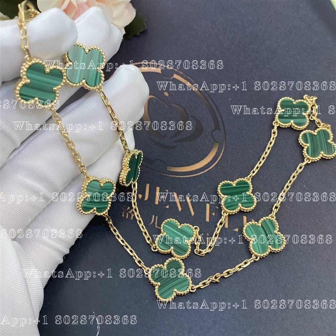 Van Cleef & Arpels Vintage Alhambra Necklace, 10 Motifs Yellow Gold, Malachite VCARO3QJ00