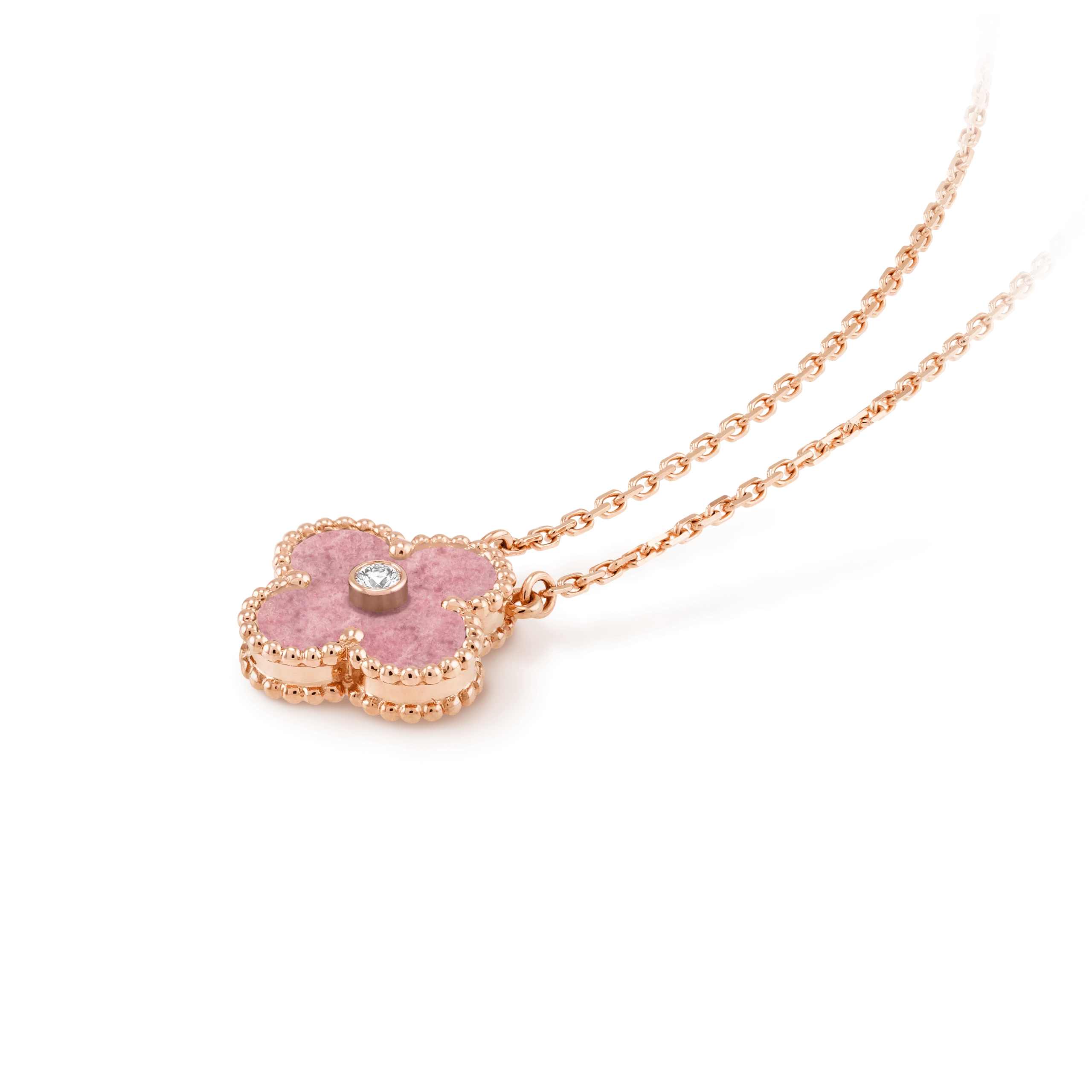 Van Cleef & Arpels Vintage Alhambra pendant Rose gold, Diamond, Rhodonite VCARP7TD00