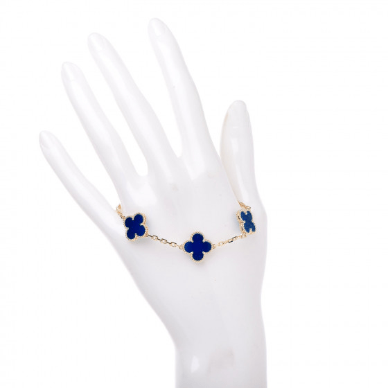 Van Cleef & Arpels Vintage Alhambra 5 Motif 18k Yellow Gold Dark Blue Agate Bracelet